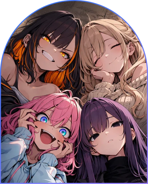 ドキドキ・デレ・デストロイマーズ。4人の女性が描かれた作品画像