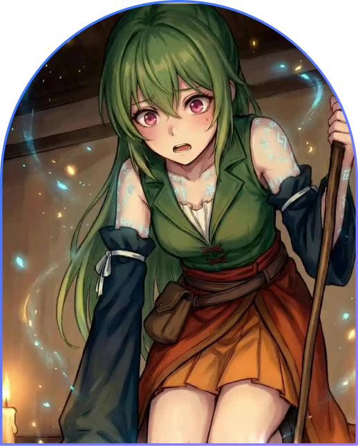 彼女の召喚獣。緑髪の少女が描かれた作品画像